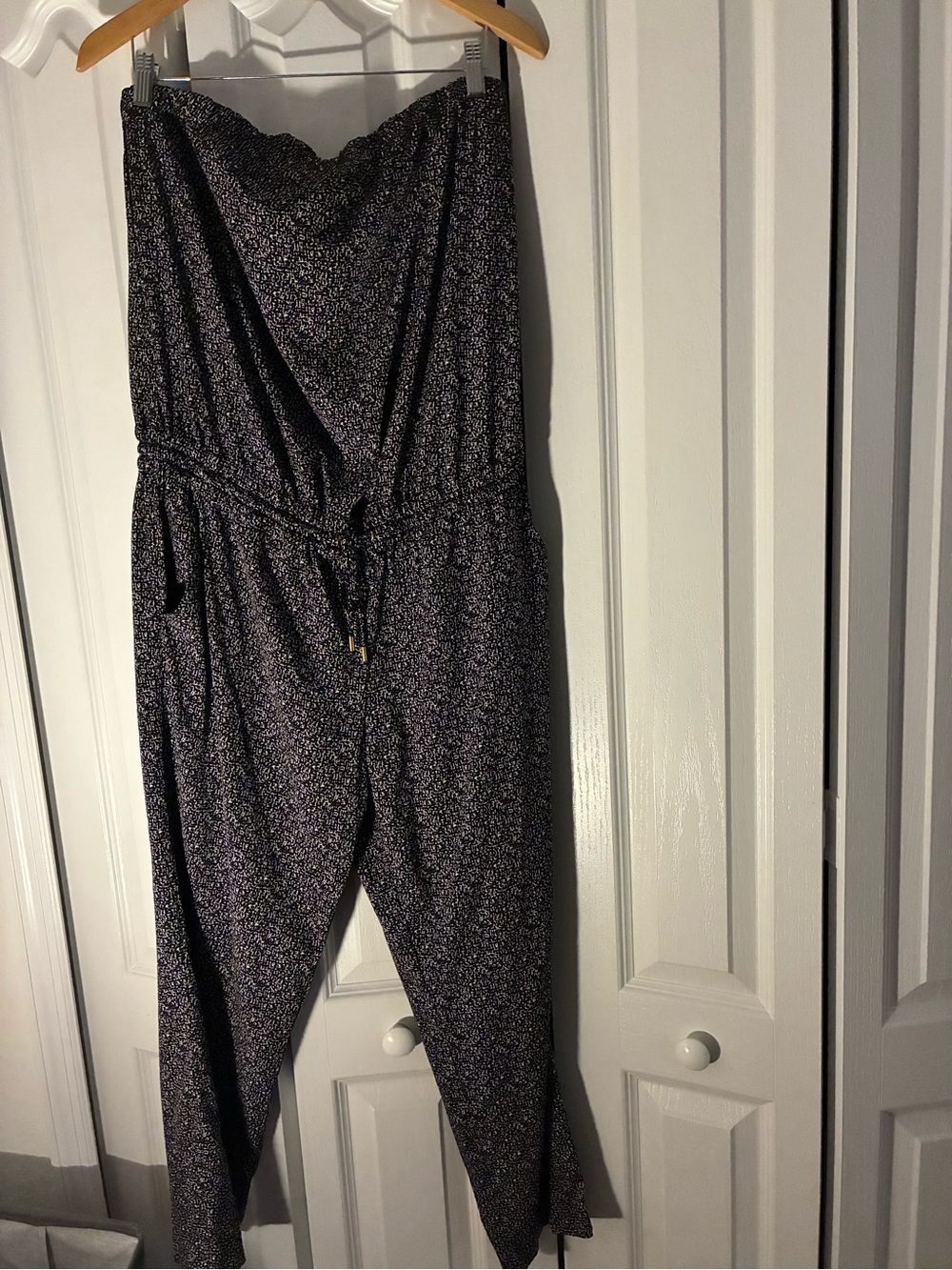 Express Strapless Printed Jumpsuit in Black and White
